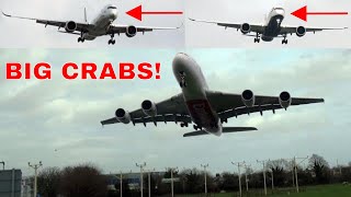 Airbus amp Boeing Aircraft Crabbing in Strong Winds at Heathrow Airport [upl. by Yrro]