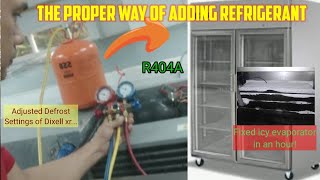 HOW TO ADD R404A REFRIGERANT INTO UPRIGHT FREEZER [upl. by Relyuhcs]