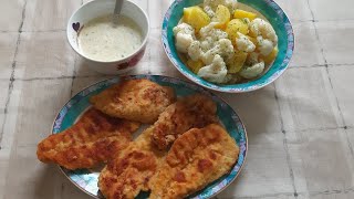 hähnchenschnitzel mit gemüse und Sahnesoße  AzamKitchen Deutsch [upl. by Craddock]