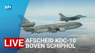 TERUGKIJKEN 🔴 Afscheid transportvliegtuig KDC10 boven Schiphol [upl. by Ehcor394]