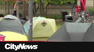 ProPalestinian encampment goes up at UQAM in downtown Montreal [upl. by Incrocci275]