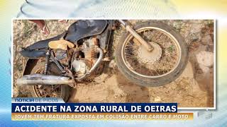 Em Oeiras jovem tem fratura exposta em colisão entre carro e moto [upl. by Adranoel]