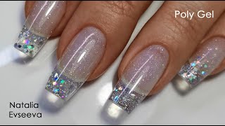 Crystal Manicure  Nail Extension With Poly Gel  Наращивание на верхние формы Поли Гелем  Manicure [upl. by Tab]