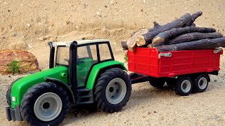 Tractor carrying construction timber  Play repair tractor with broken wheels  BIBO TOYS [upl. by Stern]