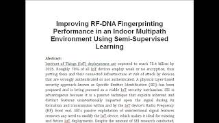 Improving RF DNA Fingerprinting Performance in an Indoor Multipath Environment Using Semi Supervised [upl. by Bronny159]