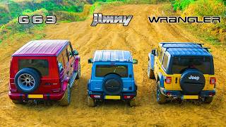 AMG G63 v Suzuki Jimny v Jeep Wrangler  UpHill DRAG RACE amp which is best OFFROAD [upl. by Merv]