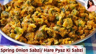 Spring Onion Sabzi Hare Pyaz ki Sabzi kandyachi paat bhaji Quick Spring Onion with Besan Zunka [upl. by Airednaxela]