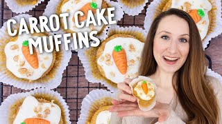 Saftige Carrot Cake Muffins mit Karotten amp Frischkäse Frosting einfaches Rezept zu Ostern [upl. by Annyahs]