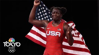 MensahStock becomes first US black woman to win wrestling gold  Tokyo Olympics  NBC Sports [upl. by Limhaj]