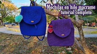 Mochila a crochet en hilo macrame  Aprende a tejer una mochila  Macrame backpack [upl. by Anole620]