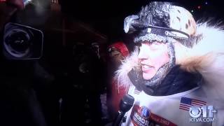 At the Finish of Iditarod 2014 Aliy Zirkle Interview [upl. by Drofdeb]