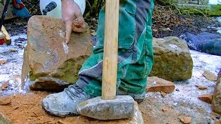 NATURSTEINE FÜR MAUER VORBEREITEN BEHAUEN BEARBEITEN SANDSTEIN MAUERN BAUEN BAUSTELLEN ANLEITUNG [upl. by Etam]