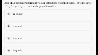 Area of a quadrilateral formed by a pair of tangents from the point 4 5 to the circle [upl. by Eadnus]