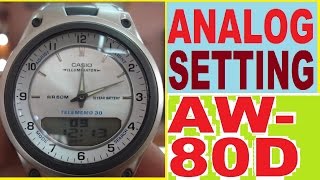 Setting Casio AW80D7A analog time  How to set AW80D manual for use analog time [upl. by Anaiek]