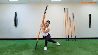 Supported Curtsey Lunge Stretch Exercise Demo  Training Sticks with TriSlider [upl. by Wehttan]