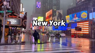 4k Virtual Winter Snow Walk New York Morning Walking Tour Manhattan Times Square [upl. by Dygal251]