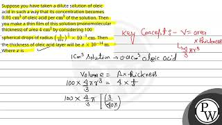 Suppose you have taken a dilute solution of oleic acid in such a way that its concentration beco [upl. by Lionel]