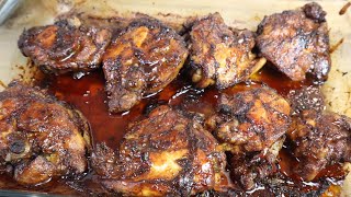 JERK HONEY BAKED CHICKEN THIGHS  DINNER IDEA  CHICKEN THIGHS [upl. by Artemahs994]