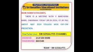 Sri Gosalites NEET 2024 COLLEGE WISE CUTOFF PREDICTIONS [upl. by Erdnaid]