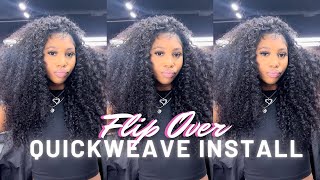 HOW TO FLIPOVER CURLY QUICKWEAVE WITH MINIMAL LEAVEOUT  QUICK amp EASY TUTORIAL  WEST KISS HAIR [upl. by Ahsyekat73]