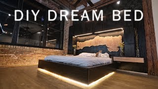 DIY Dream Bed  Modern Bedroom Renovation for my Loft  Woodworking amp LED Lighting [upl. by Aleina831]