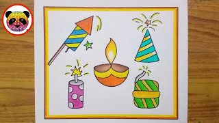 Diwali Crackers Drawing  Diwali Drawing Easy  Happy Diwali Drawing  Diwali Festival Drawing [upl. by Macmillan]