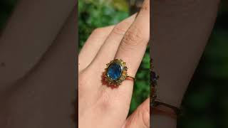 Blue Sapphire amp Yellow Champaign Diamond Halo Ring 18ct Gold sapphirering diamondring [upl. by Inan]