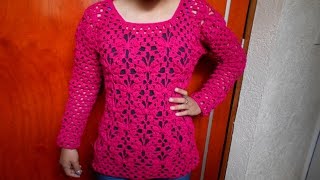 Blusa tejida a crochet  de mariposas punto fantasia parte 1  ganchillo [upl. by Aihpled]