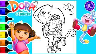 Coloring Dora Hugging Boots Coloring Book Page  Coloring Dora the Explorer amp Boots Page Art Markers [upl. by Ilram]