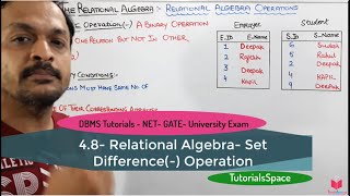 48 Set Difference Operation In Relational Algebra  Relational Algebra In DBMS In Hindi [upl. by Eirojam]