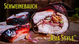 Knuspriger Schweinebauch vom Drehspieß im quotAsia Stylequot  Asiatische Küche vom Grill [upl. by Ultun]