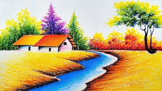 Beautiful landscape drawing easy Beautiful landscape drawing painting [upl. by Tiebold]