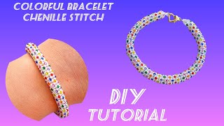 Tubular chenille stitchColorful seed beads braceletEasy jewelry making at homeDiy Beading [upl. by Ahsinnor]