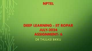 NPTEL Deep Learning  IIT Ropar July2024 Assignment6 [upl. by Mickelson295]