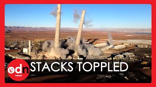 Giant Stacks at Arizona Power Plant Toppled in Controlled Demolition [upl. by Apps940]