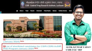 List of shortlisted candidates for CSIRCDRIAcSIR PhD ProgramJanuary 2024 acsir cdri phd [upl. by Angle]