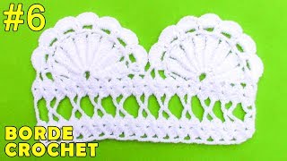 Borde 6 para Colchas o Manteles tejido a crochet paso a paso en punto abanicos pétalos [upl. by Chauncey]