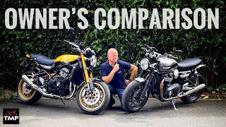 Kawasaki Z900RS SE vs Triumph Speed Twin 1200  Owners Retro Motorcycle Showdown 4K [upl. by Mayeda540]