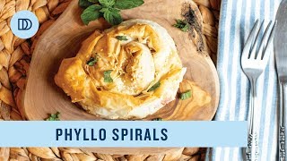 Leek Red Pepper amp Feta Phyllo Spirals [upl. by Htur]