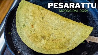 Pesarattu Recipe  Moong Dal Dosa  Crispy amp Healthy  No Fermentation Whole Green Gram Dosa [upl. by Yelrahs]