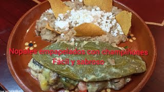 nopales empapelados con🧀 champiñones fácil y sabrosacocinando con Azu 🌶️🍅 [upl. by Gadmann]