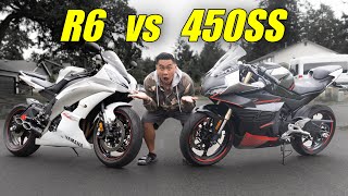 CFMOTO 450SS VS YAMAHA R6 [upl. by Honora988]