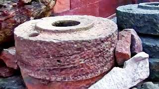 Ancient Hand operated millstone or Rock Flour Mill Grinding stones Chakki Badami karnataka [upl. by Gnus688]