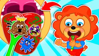 Lion Family  This is The Way We Scrap Our Tongue  Brush Your Teeth Funny Stories for Kids [upl. by Zantos627]