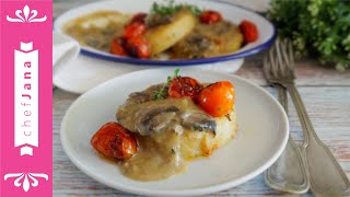 MY MUSHROOM GRAVY AND ROASTED TOMATOES POLENTA CAKES [upl. by Sihun]