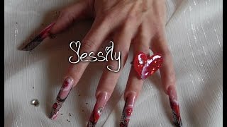 Ongle en gel Pose St Valentin incrustation de tulle partie 1 [upl. by Marbut]