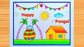 Pongal Drawing Easy  Pongal Festival Drawing  How to Draw Easy Happy Pongal  Pongal Pot Drawing [upl. by Madelina]