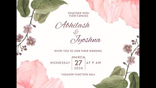 Abhilash amp Jyoshna Wedding Live Streaming [upl. by Zarla]