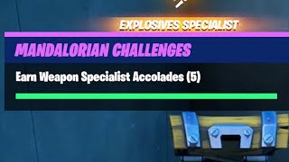 How to complete quotEarn weapon specialist accoladesquot  Fortnite Season 5 Week 1 Beskar Challenges [upl. by Netsuj]