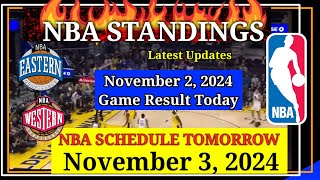 NBA STANDINGS TODAY as of November 2 2024  GAME RESULTS  NBA SCHEDULE November 3 2024 [upl. by Airetal449]